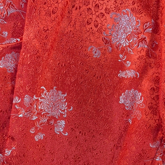 Handmade Red Floral Brocade Dress Sleeveless Midi Asian Inspired - Picture 2 of 6